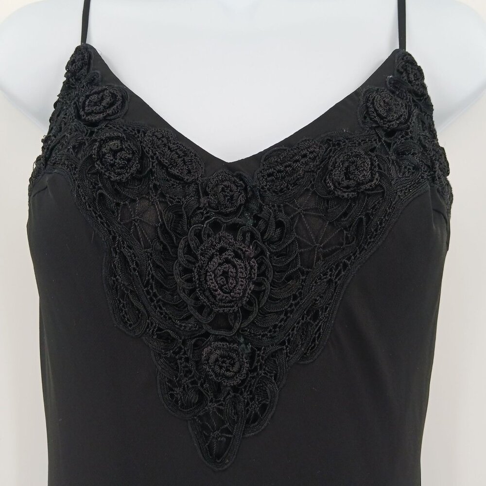 Vintage Cachet Y2K Black Handkerchief Hem Midi Dress Crochet Details Size 12 - Picture 4 of 14
